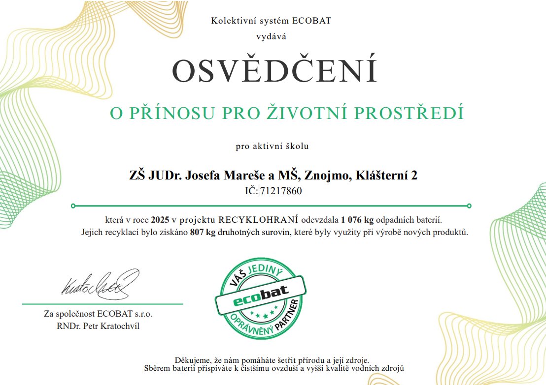 OSVĚDČENÍ O PŘÍNOSU PRO ŽIVOTNÍ PROSTŘEDÍ