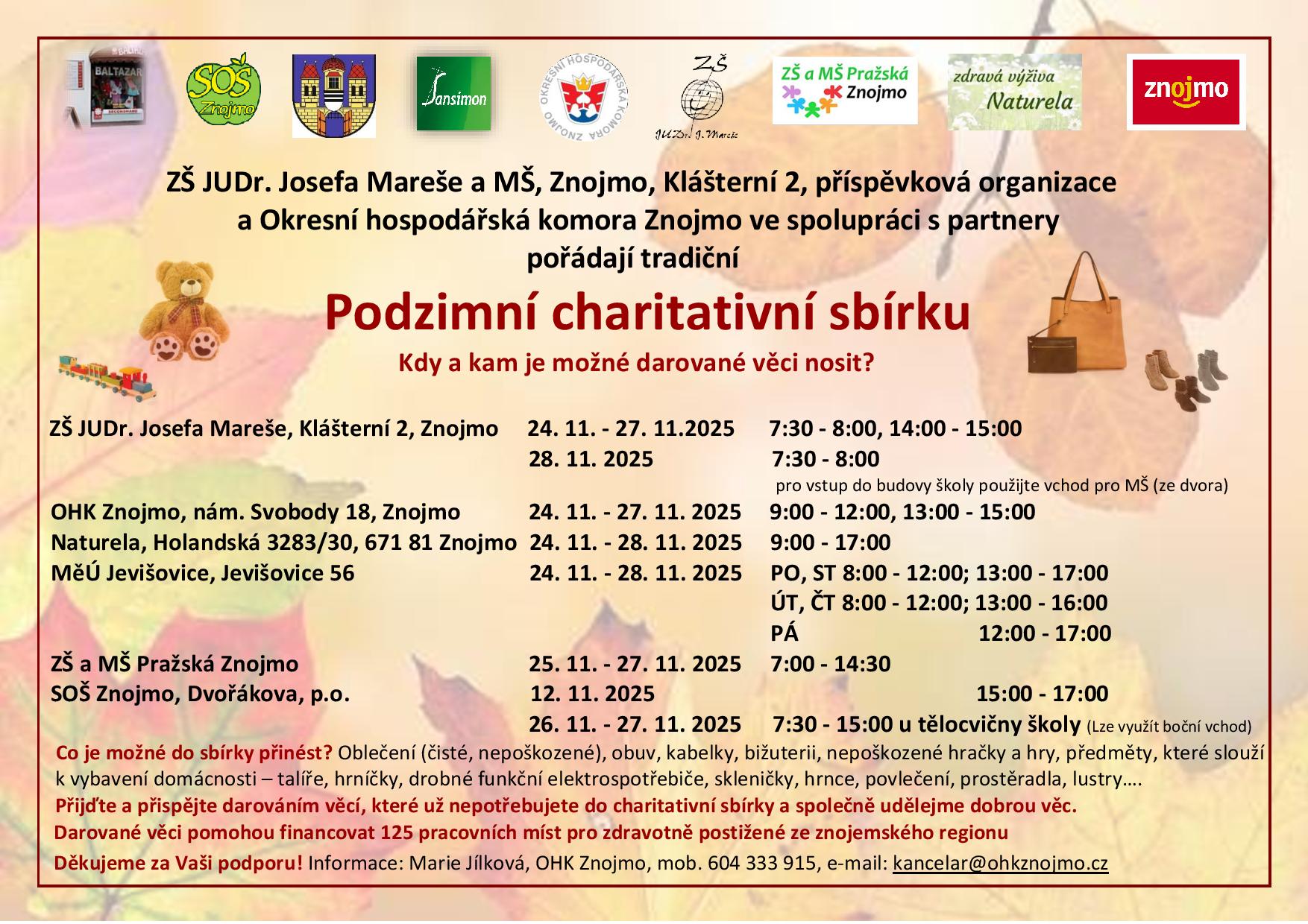 Leták Podzimní charitativní sbírka