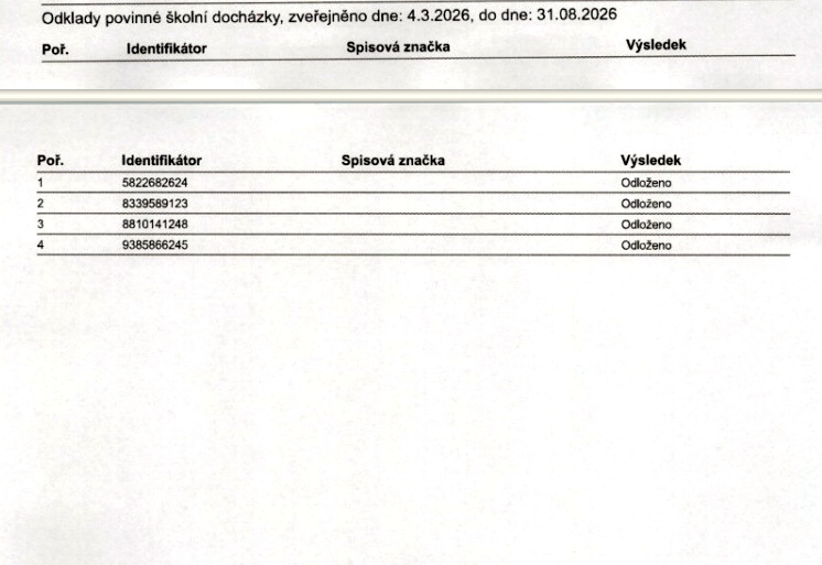 Seznam přijatých žáků